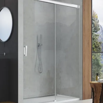 Usa de dus culisanta Sanswiss Cadura 120cm stanga  sticla securizata transparenta  profil slefuit lucios imagine