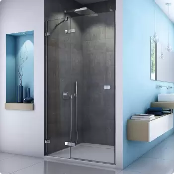 Usa de dus pivotanta cu parte fixa Sanswiss Escura Aquaperle 120cm stanga sticla securizata transparenta 6mm profil slefuit lucios imagine