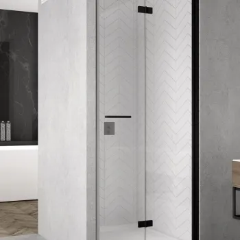 Usa de dus pliabila Ronal (SanSwiss) Solino SOLF1G 90cm  orientare stanga  sticla AquaPerle 6mm  profil negru imagine