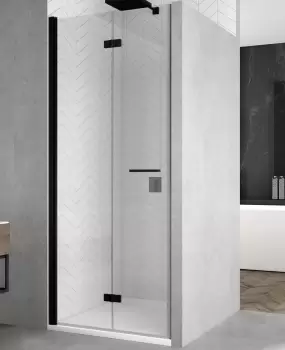 Usa de dus pliabila SanSwiss Solino Black Line SOLF1 80cm stanga sticla securizata 6mm imagine