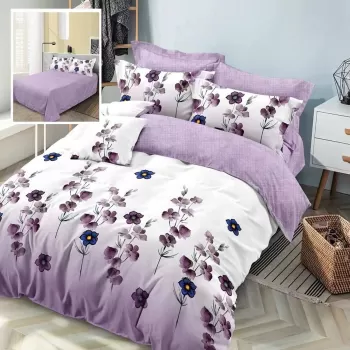 2 x Lenjerie de pat finet 6 piese, floricele mov imagine