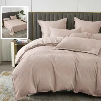 Lenjerie de pat 6 piese, Natur Uni Baroque, cearceaf pat clasic, cearceaf pilota 200x230, 2 fete perna 50x70, 2 fete perna 70x70, Cappuccino imagine