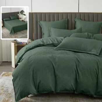 Lenjerie de pat 6 piese, Natur Uni Baroque, cearceaf pat clasic, cearceaf pilota 200x230, 2 fete perna 50x70, 2 fete perna 70x70, Verde imagine