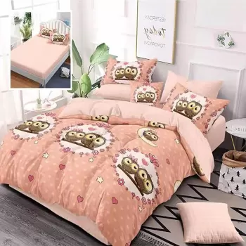 Lenjerie de pat finet 6 piese, cearceaf pat cu elastic, cearceaf pilota 200x230, 2 fete perna 50x70, 2 fete perna 70x70, Extra, bufnita imagine