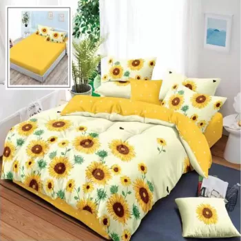 Lenjerie de pat finet 6 piese, cearceaf pat cu elastic, cearceaf pilota 200x230, 2 fete perna 50x70, 2 fete perna 70x70, Extra, floarea soarelui imagine