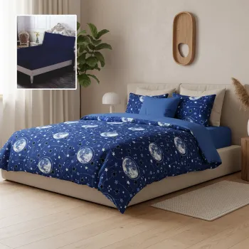 Lenjerie de pat finet 6 piese, cearceaf pat cu elastic, cearceaf pilota 200x230, 2 fete perna 50x70, 2 fete perna 70x70, Extra, Galaxy imagine