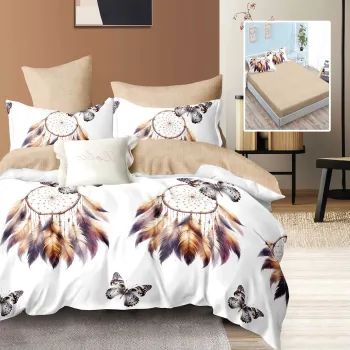 Lenjerie de pat finet 6 piese, cearceaf pat cu elastic, cearceaf pilota 200x230, 2 fete perna 50x70, 2 fete perna 70x70, Extra, Pene crem imagine