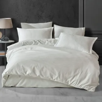 Lenjerie de pat pentru 1 persoana, Bumbac Damasc 100%, 3 piese, Cearceaf pat 160x240, Cearceaf pilota 150x220, Fete de perne 50x70, cappucino imagine