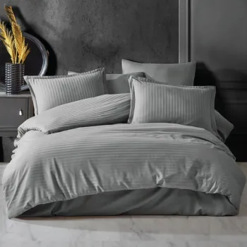 Lenjerie de pat pentru 1 persoana, Bumbac Damasc 100%, 3 piese, Cearceaf pat 160x240, Cearceaf pilota 150x220, Fete de perne 50x70, gri imagine