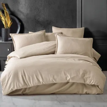 Lenjerie de pat pentru 2 persoane XXL, Bumbac Damasc 100%, 4 piese, Cearceaf pat 240x260, Cearceaf pilota 220x200, Fete de perne 50x70 x 2, cappucino imagine