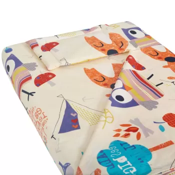 Lenjerie patut bebe, SomnART, cearceaf pat 60x120x10 cu elastic, cearceaf pilota 80x110, perna joasa 20x35, Bufnite Mari imagine