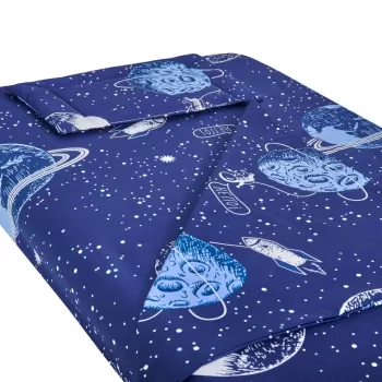 Lenjerie patut bebe, SomnART, cearceaf pat 60x120x10 cu elastic, cearceaf pilota 80x110, perna joasa 20x35, Comete Cosmos imagine