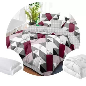 Pachet 1 Lenjerie de pat BS014 microfibra imprimata + 1 pilota 200x220 + 2 perne 50x70 imagine