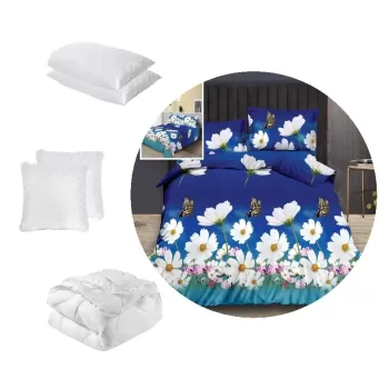 Pachet 1 Lenjerie de pat finet 6 piese, cearceaf pat clasic, Primavara + 1 pilota 200x220 + 2 perne 50x70 + 2 perne 70x70 imagine