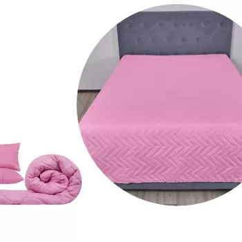Pachet 1 Set SomnART gama Coral, Pilota 200x220 cm si 2 perne 50x70 cm + Cuvertura Microfibra, 210x240, Sweet Liliac imagine