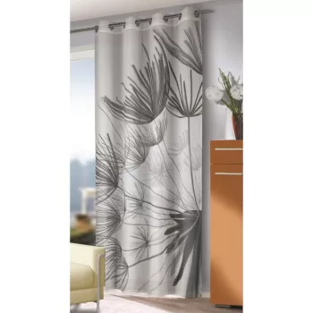 Perdea cu inele, Harco, L135 x H245, alb cu model gri imagine