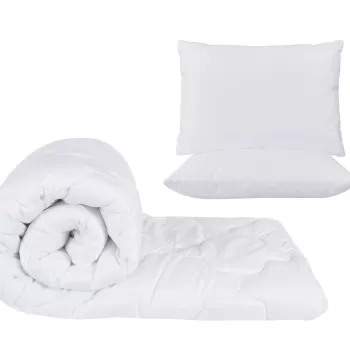 Set alb, pilota 220x200cm 250gsm + 2 perne albe matlasate 50x70cm imagine