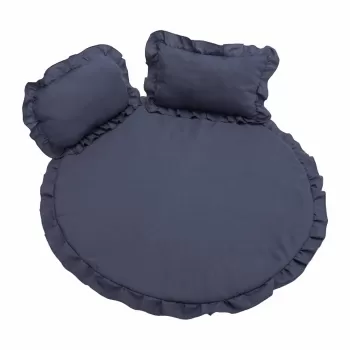 Set covoras impermeabil cu volan + 2 perne SomnArt, din in, Albastru imagine