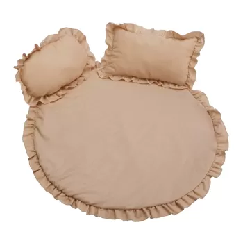 Set covoras impermeabil cu volan + 2 perne SomnArt, din in, Crem imagine