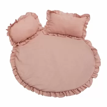 Set covoras impermeabil cu volan + 2 perne SomnArt, din in, Roz imagine