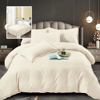 Set lenjerie de pat pentru 2 persoane XXL, Bumbac Damasc Policotton, 4 piese, Cearceaf pat 230x260, Cearceaf pilota 220x200, Fete de perne 50x70 x 2, Crem imagine