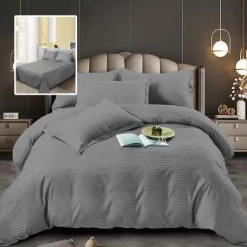 Set lenjerie de pat pentru 2 persoane XXL, Bumbac Damasc Policotton, 4 piese, Cearceaf pat 230x260, Cearceaf pilota 220x200, Fete de perne 50x70 x 2, Gri imagine