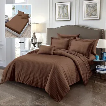 Set lenjerie de pat pentru 2 persoane XXL, Bumbac Damasc Policotton, 6 piese, Cearceaf pat cu elastic, Cearceaf pilota 200x230, Fete de perne 50x70 x 2, Fete de perne 70x70 x 2, 6DPH2 imagine