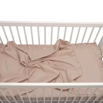 Set lenjerie patut bebe, bumbac (cearceaf pat 60x120, cearceaf pilota 80x110, fata perna 35x50), brodata, cu volan, ROZ imagine