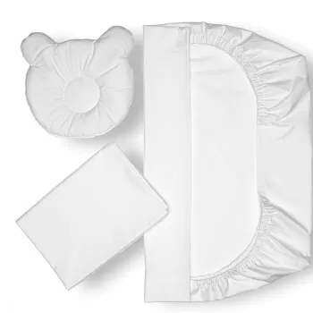 Set lenjerie patut + pernuta pentru formarea capului bebelusului SomnArt, bumbac egiptean, 60x120 cm, Alb imagine