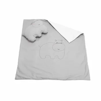 Set paturica 100x110 cm brodata + perna Hipopotam imagine