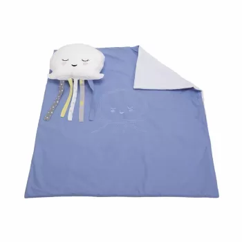 Set paturica 100x110 cm brodata + perna Meduza Albastru imagine