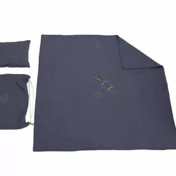 Set paturica + perna + rucsac SomnArt, cu broderie, din in, Albastru imagine