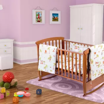 Set patut bebe, Somnart, cearceaf cu elastic pentru saltea 60x120x10, pernuta 37x55, pilota 100x105, aparatori 180x45, model Jungle imagine