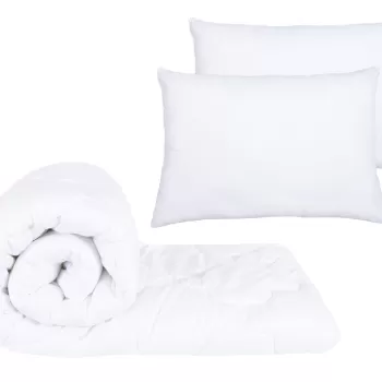 Set pilota microfibra alba, matlasata, 180x200 + 2 perne albe nematlasate 50x70 imagine