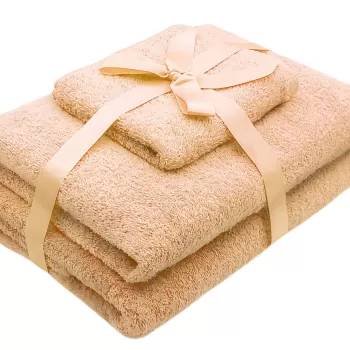 Set prosoape 3 piese 500 gsm (fata, maini, corp) Crem , SomnART imagine