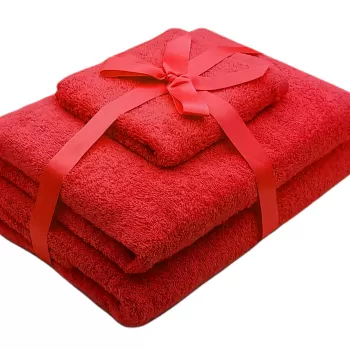 Set prosoape 3 piese 500 gsm (fata, maini, corp) Rosu, SomnART imagine