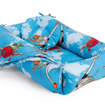 Set reductor bebe nest + paturica + pernuta pentru formarea capului bebelusului SomnArt, model aviator, Albastru imagine