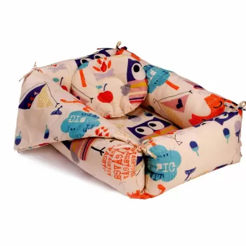 Set reductor bebe nest + paturica + pernuta pentru formarea capului bebelusului SomnArt, model bufnite, Crem imagine