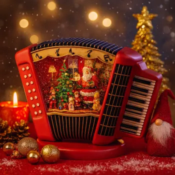 Acordeon decorativ Craciun premium cu lumini, muzica si glob cu zapada imagine