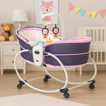 Balansoar 5 in 1 cu vibratii pentru copii si bebelusi, transformabil in landou si scaun copii, cu melodii, Mov imagine