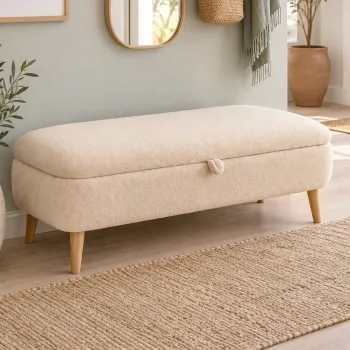 Bancheta Tapitata cu Depozitare Crem 90x35x45cm Design Scandinav Teddy imagine