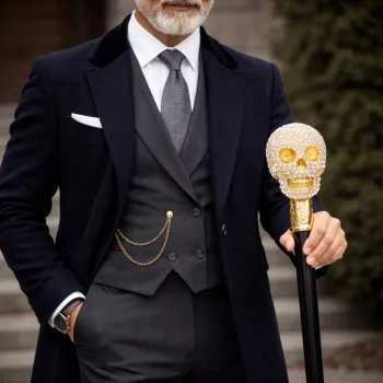 Baston decorativ cu cap de craniu incrustat cu cristale,  90 CM imagine