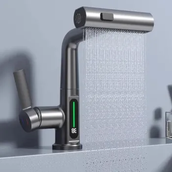 Baterie baie/bucatarie cu display temperatura, curgere tip cascada, jet sau spray, dus extractibil, imagine