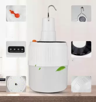 Bec solar 24 LED cu indicator de incarcare, lampa cu agatatoare 16.5 cm imagine