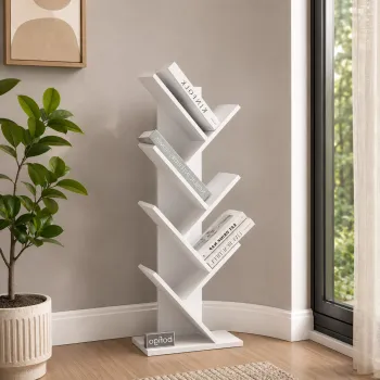 Biblioteca Copac cu rafturi decorative, etajera living 122 x 44 x 22 cm in forma de copac, cadru metalic negru + polite PAL melaminat 18 mm, element decorativ remarcabil pentru living sau birou, stil industrial modern imagine