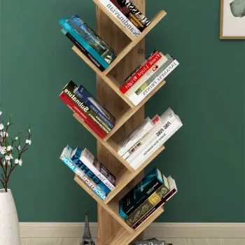 Biblioteca Copac cu rafturi decorative, etajera living 60 x 170 cm in forma de copac, cadru metalic negru + polite PAL melaminat 18 mm, element decorativ remarcabil pentru living sau birou, stil industrial modern imagine