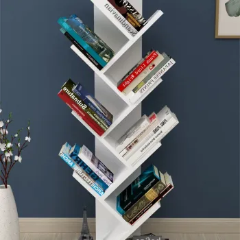 Biblioteca Copac cu rafturi decorative, etajera living 60 x 170 cm in forma de copac, cadru metalic negru + polite PAL melaminat 18 mm, element decorativ remarcabil pentru living sau birou, stil industrial modern imagine