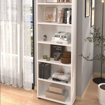 Biblioteca cu 6 rafturi din PAL, etajera carti 60 x 180 cm, PAL melaminat 18 mm clasa E1 cu margini ABS finisate, raft spatios pentru birou living sau dormitor, stil clasic modern scandinav imagine