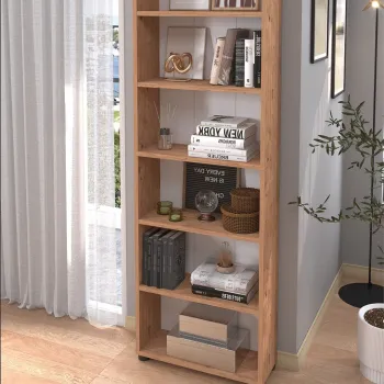Biblioteca cu 6 rafturi din PAL, etajera carti 60 x 180 cm, PAL melaminat 18 mm clasa E1 cu margini ABS finisate, raft spatios pentru birou living sau dormitor, stil clasic modern scandinav imagine