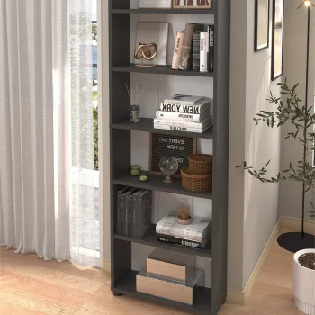 Biblioteca cu 6 rafturi din PAL, etajera carti 60 x 180 cm, PAL melaminat 18 mm clasa E1 cu margini ABS finisate, raft spatios pentru birou living sau dormitor, stil clasic modern scandinav imagine